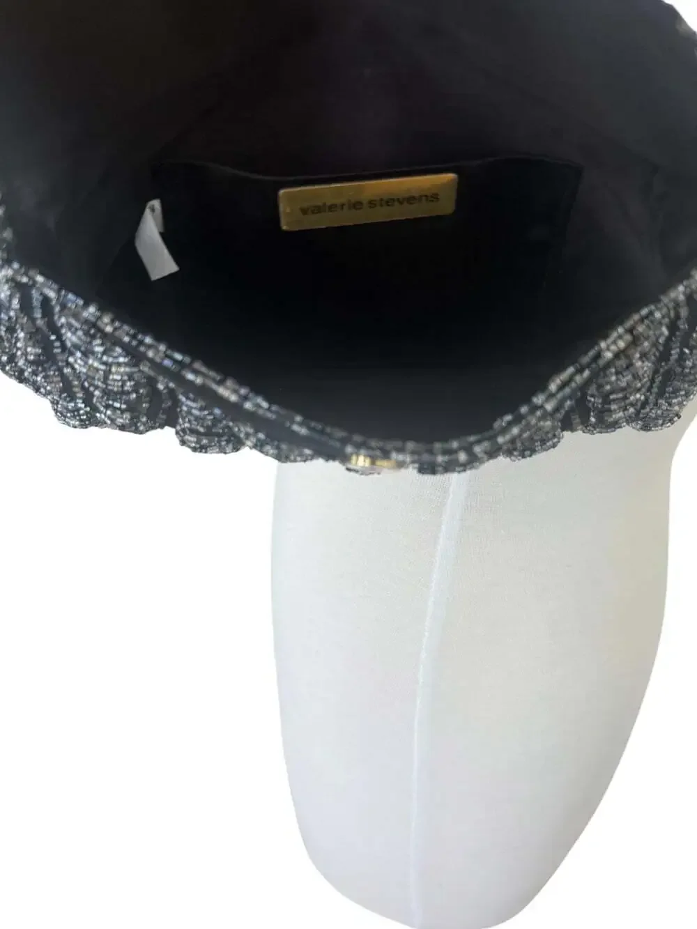 Vintage 90s Valerie Stevens Black Satin Iridescent Beaded Mini Crossbody Clutch